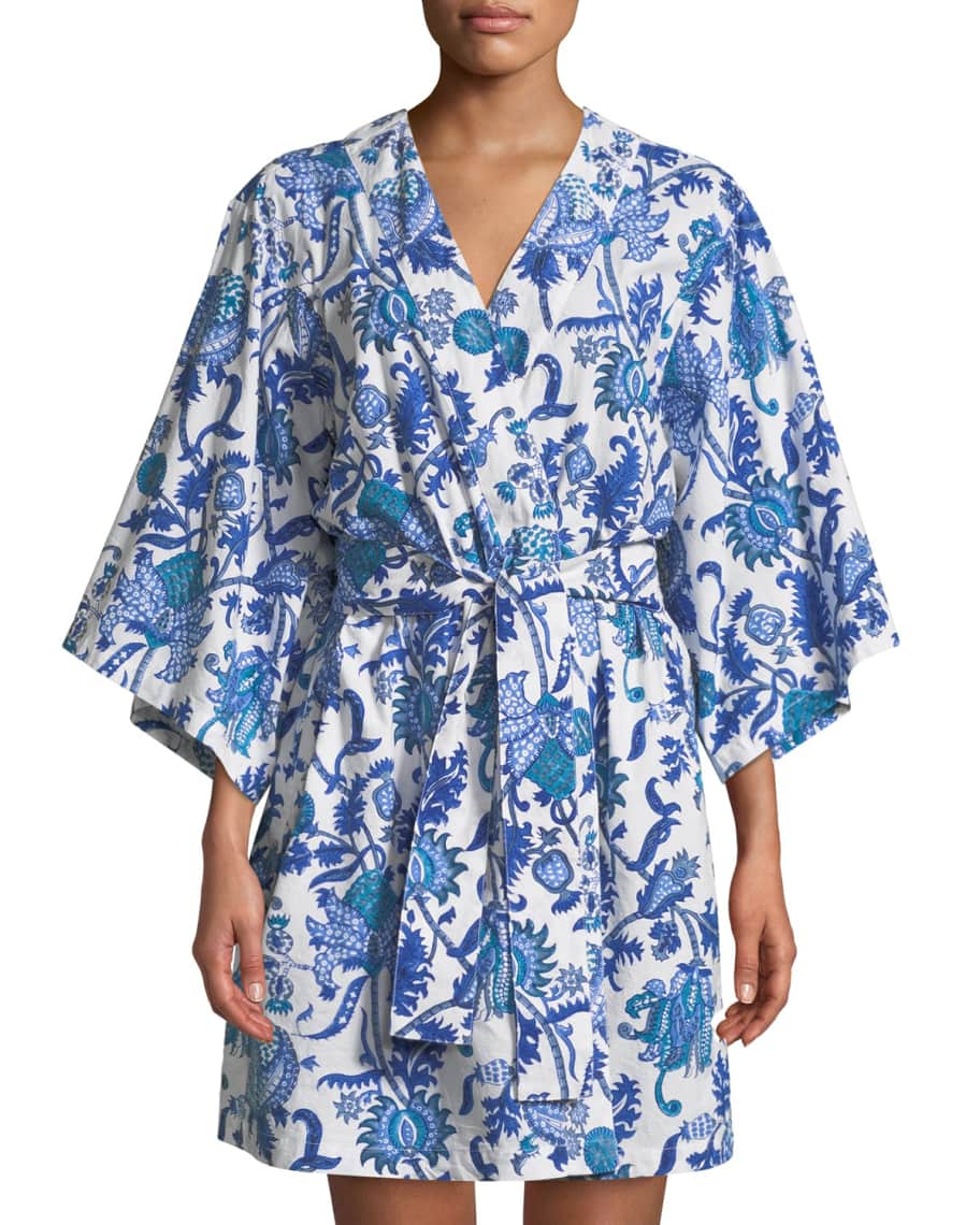 Roller Rabbit Amanda Short Kimono Robe, Blue | Neiman Marcus