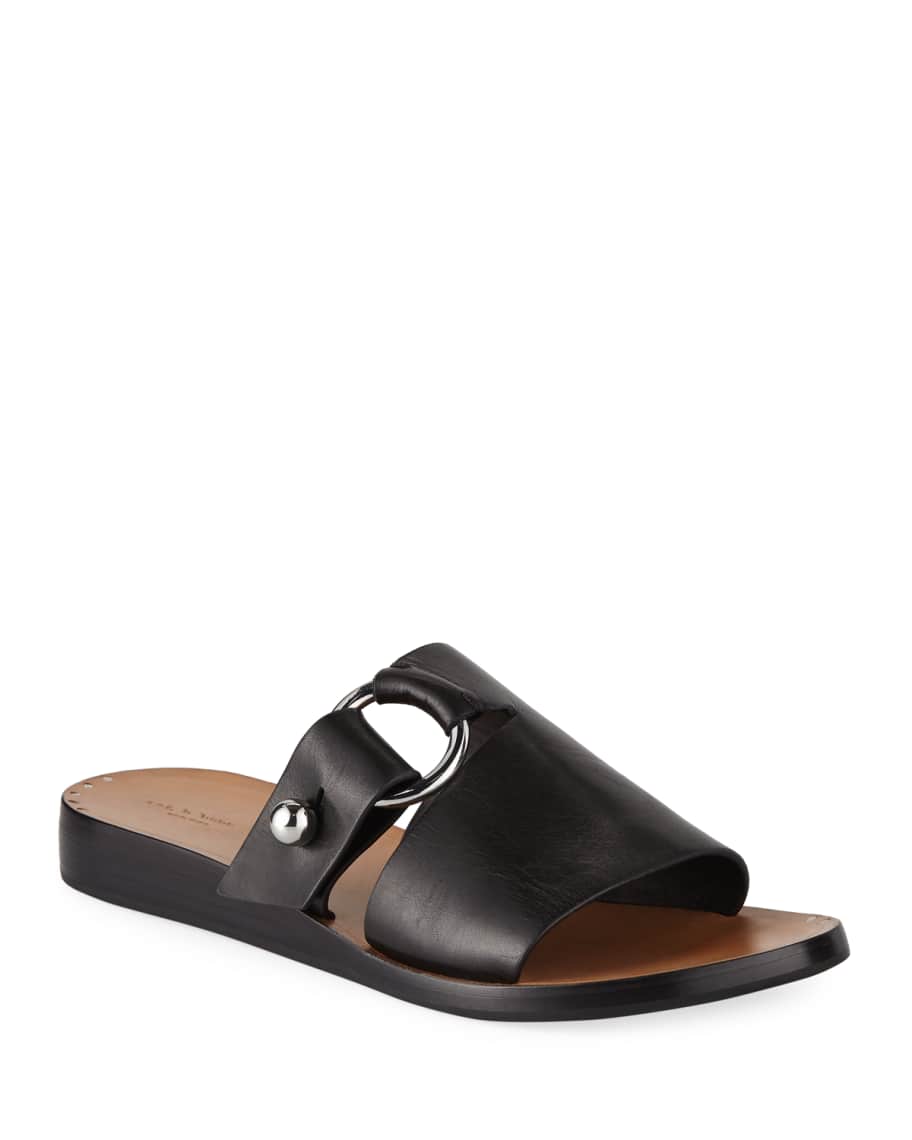 Rag & Bone Arc Flat Leather Slide Sandals | Neiman Marcus