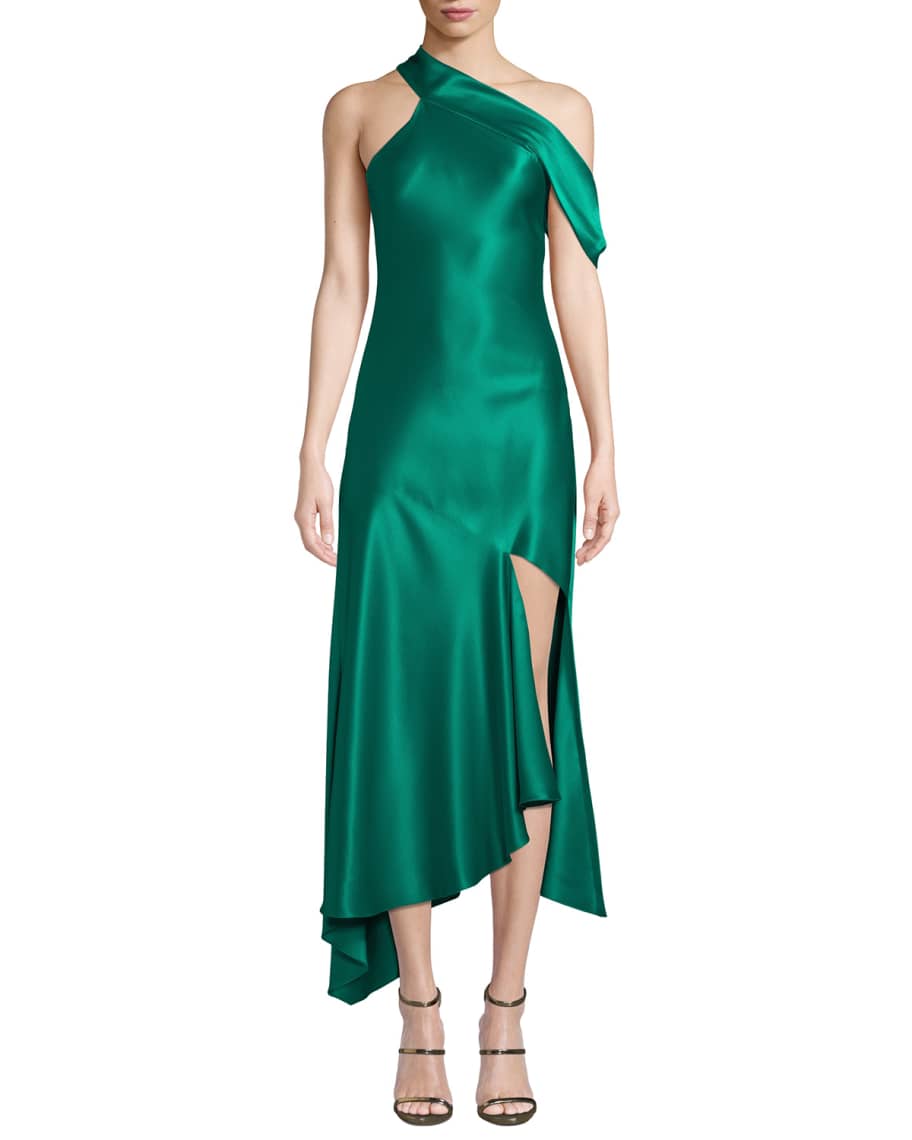 CUSHNIE One-Shoulder Satin Slip Dress | Neiman Marcus
