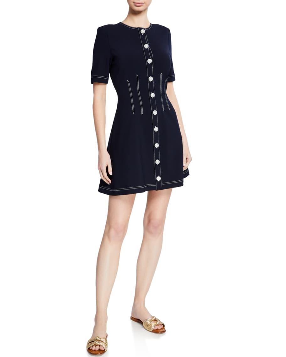 Veronica Beard Mikel Short-Sleeve Button-Front Short Dress | Neiman Marcus
