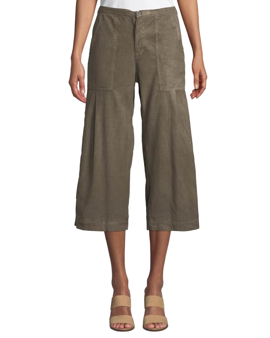 XCVI Plus Size Flicker Wide-Leg Cropped Twill Trousers w/ Snap Detail ...