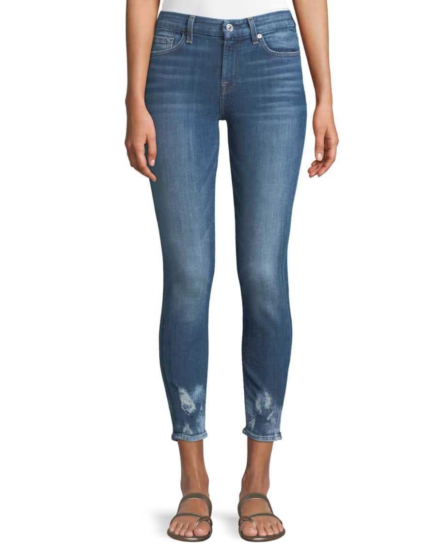 7 for all mankind Ankle-Length Bleached Hem Skinny Jeans | Neiman Marcus