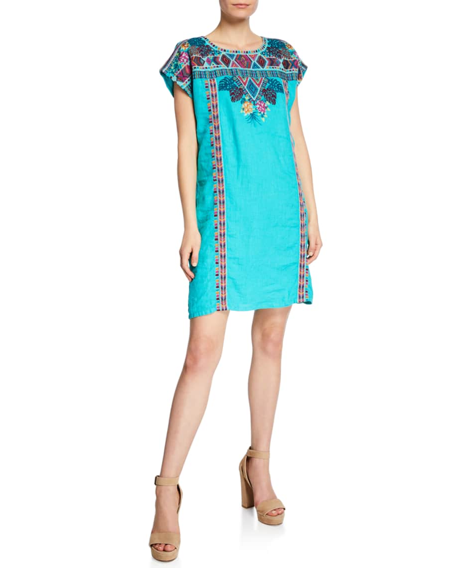 Johnny Was Plus Size Quinn Embroidered Short-Sleeve Shift Tunic Dress ...