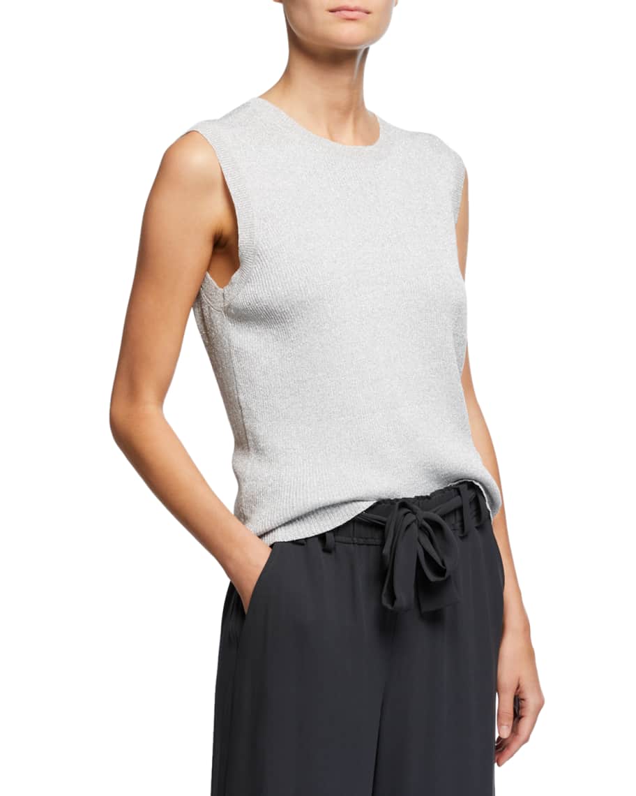 Eileen Fisher Silver Sparkle Crewneck Sleeveless Sweater | Neiman Marcus
