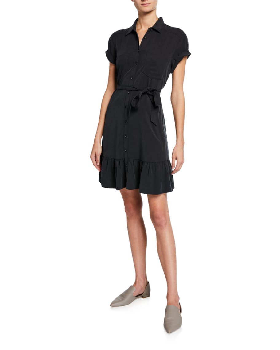 PAIGE Callan Belted Flounce Shirt Dress | Neiman Marcus