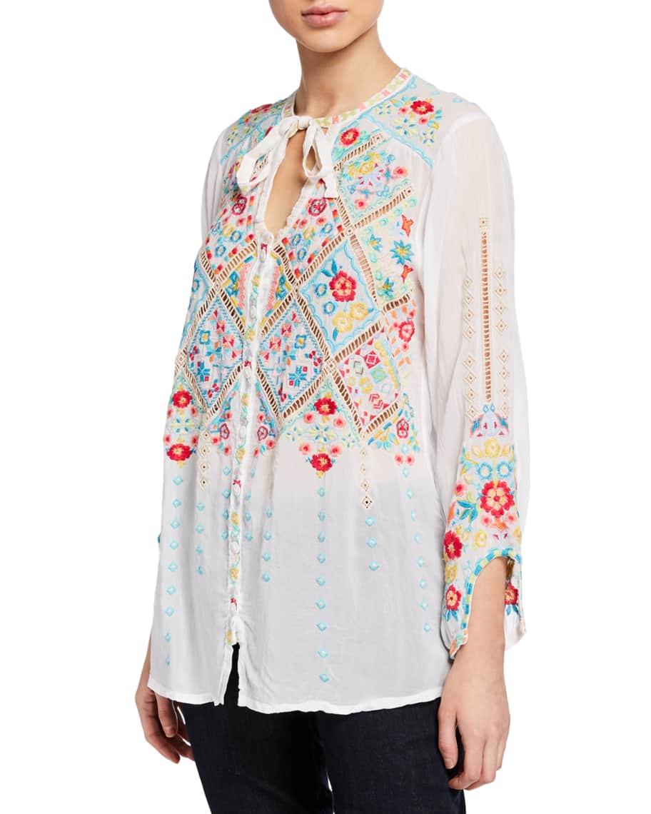 Johnny Was Arges Embroidered Georgette Blouse Neiman Marcus