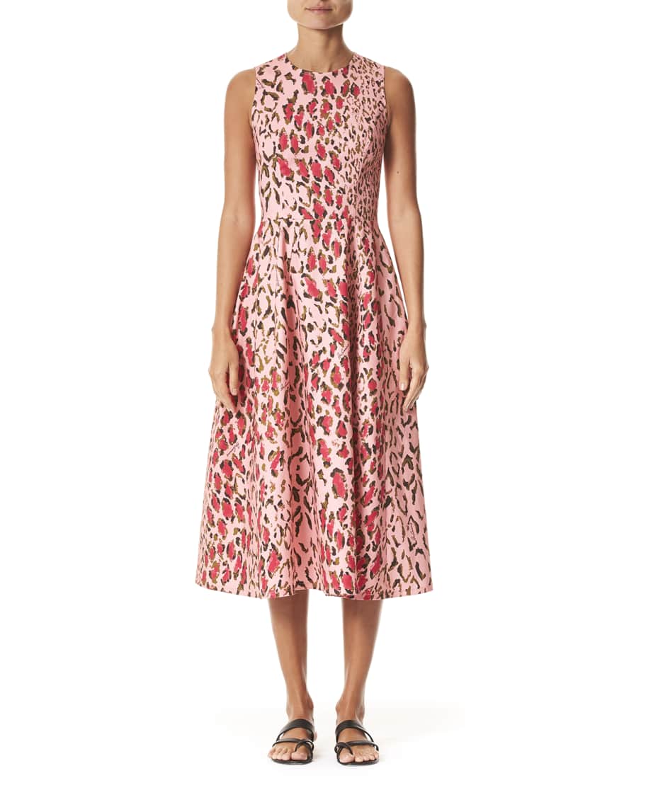 Carolina Herrera Leopard-Print Poplin Midi Dress | Neiman Marcus