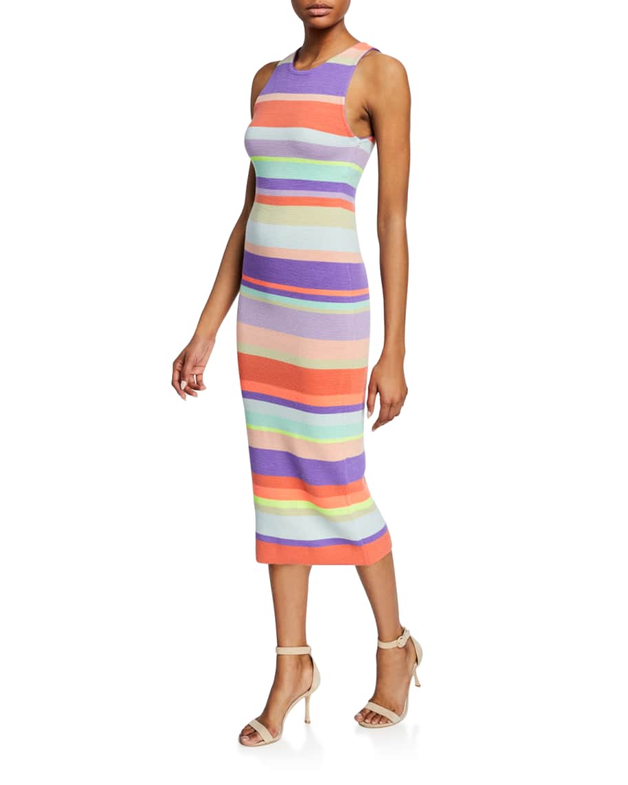 Alice Olivia Jenner Striped Crewneck Sleeveless Slim Dress Neiman Marcus