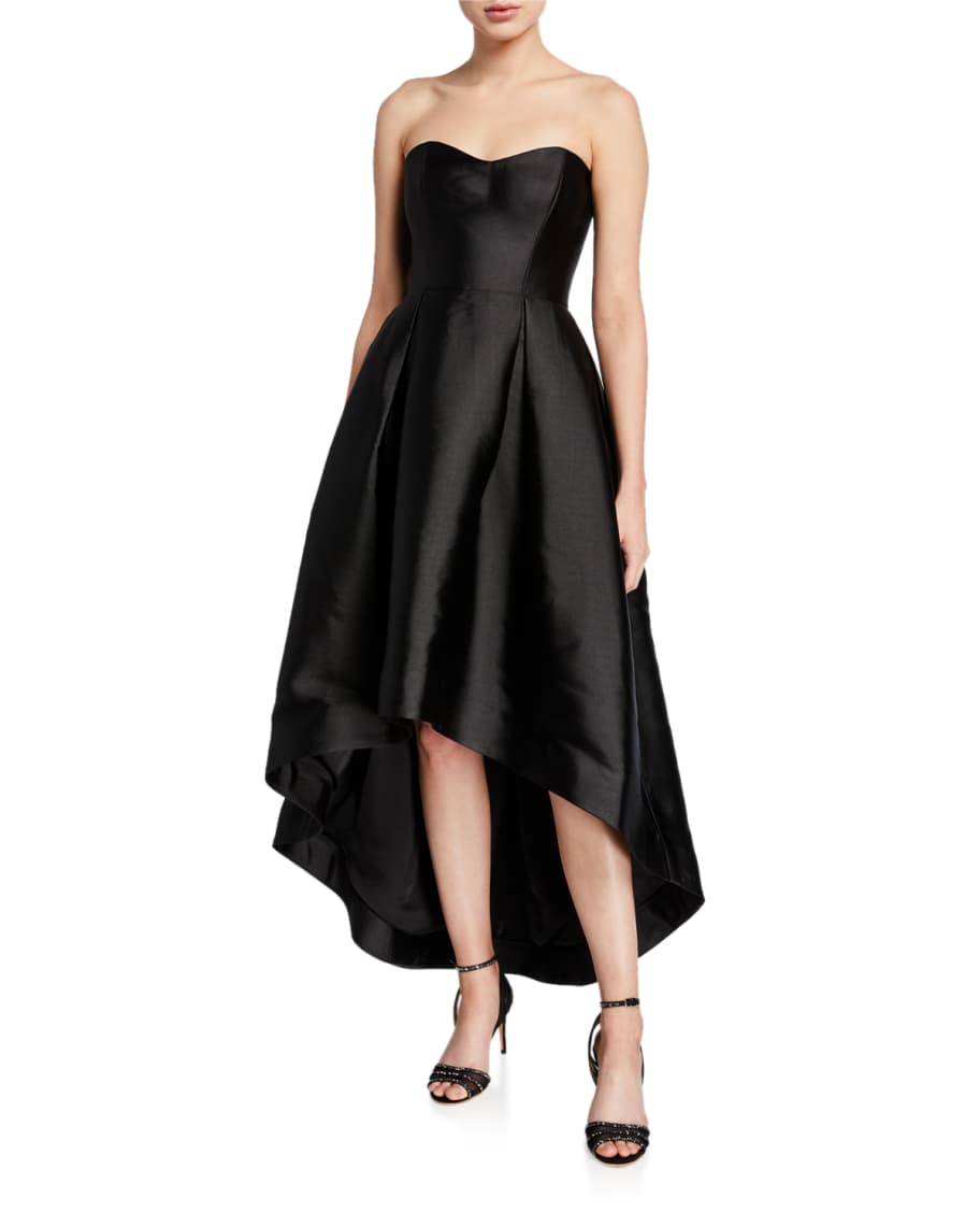 Parker Black Roxanne Strapless High-Low Bustier Satin Dress | Neiman Marcus