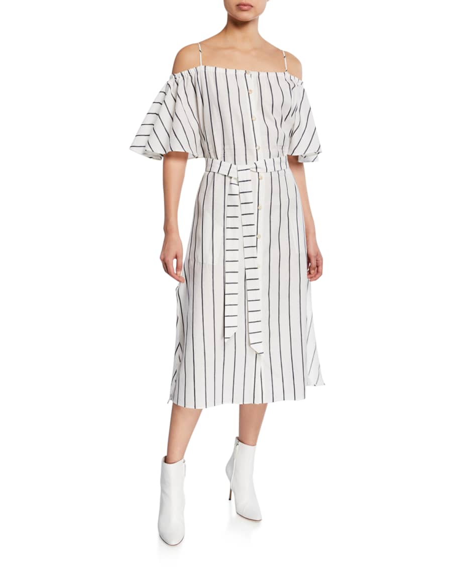 palmer//harding Tulum Striped Cold-Shoulder Midi Dress | Neiman Marcus