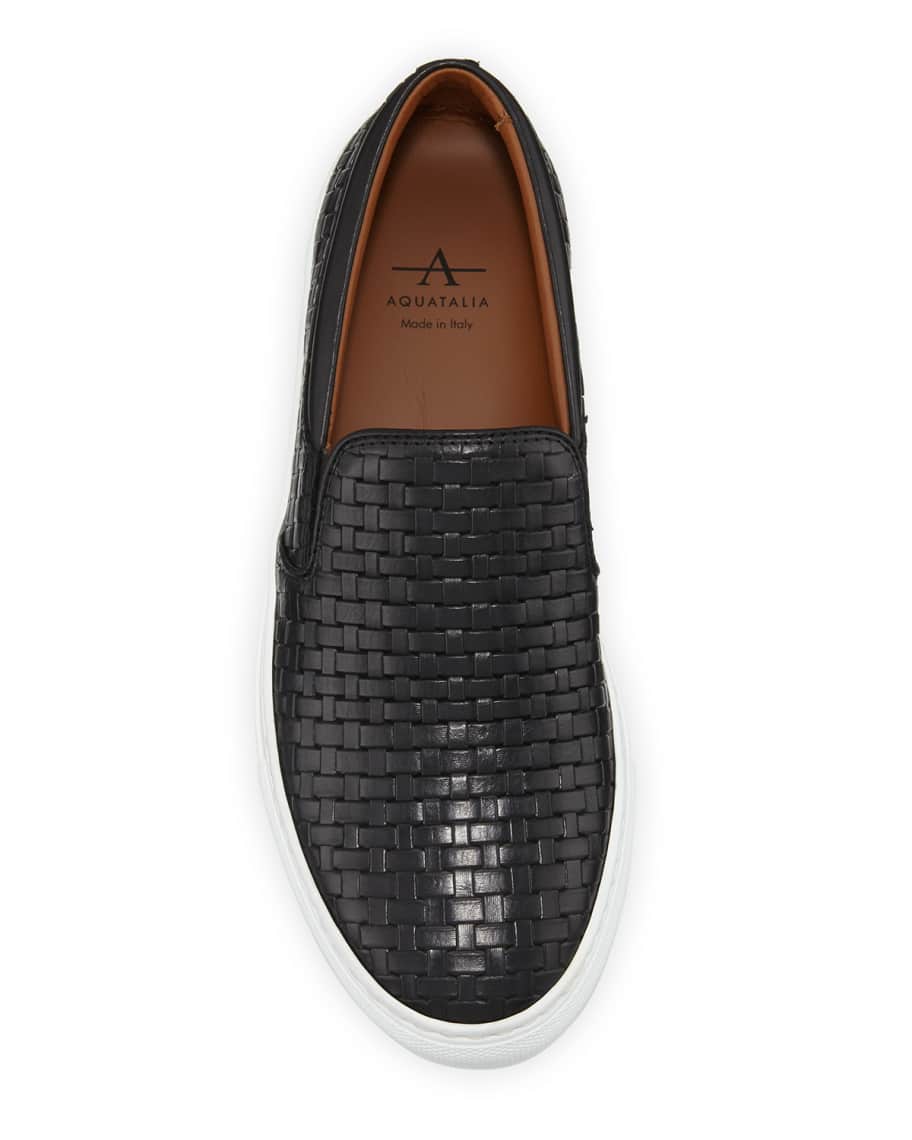 Aquatalia Ashlynn Woven Leather Slip On Sneakers Neiman Marcus