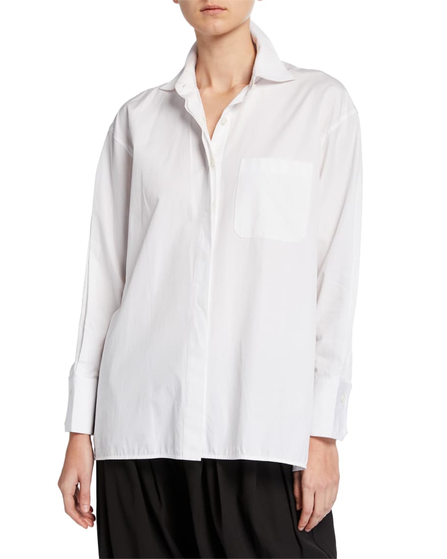 DUBGEE by Whoopi Button-Front Cotton Poplin Shirt w/ Side-Button Detail ...