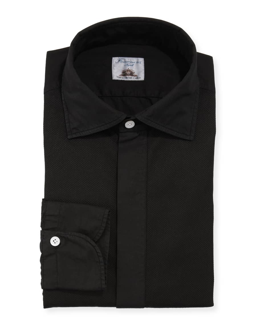 Finamore Men's Pique Smoking-Covered Tuxedo Shirt | Neiman Marcus