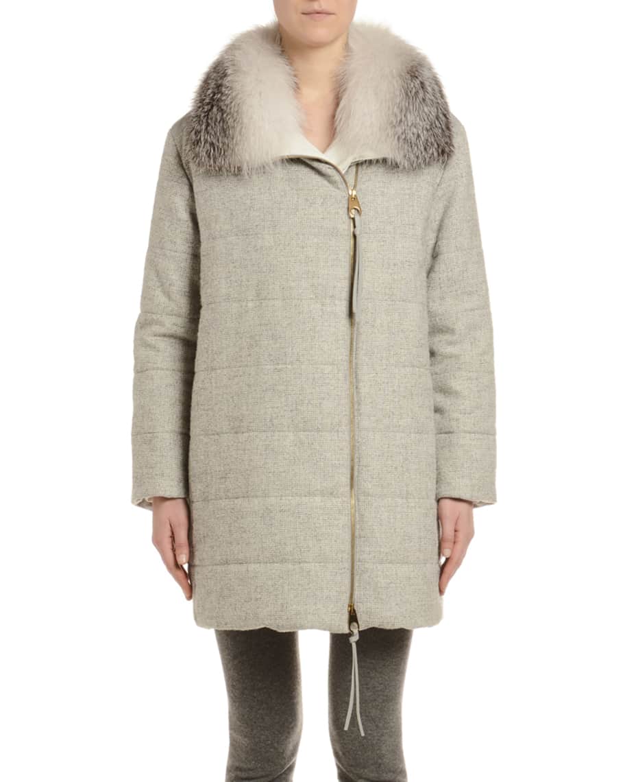Agnona Quilted Parka Coat with Fox-Fur Trim | Neiman Marcus