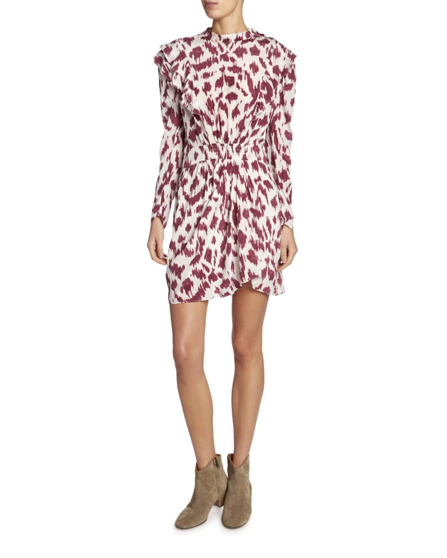 Etoile Isabel Marant Yoana Printed Long-Sleeve Ruffle Dress | Neiman Marcus