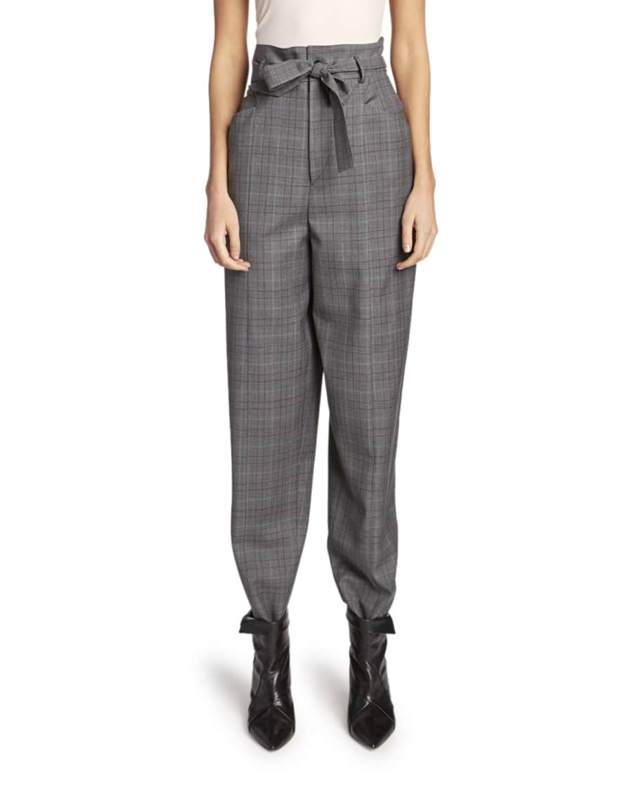 Etoile Isabel Marant Vittoria High-Rise Check Wool Pants | Neiman Marcus
