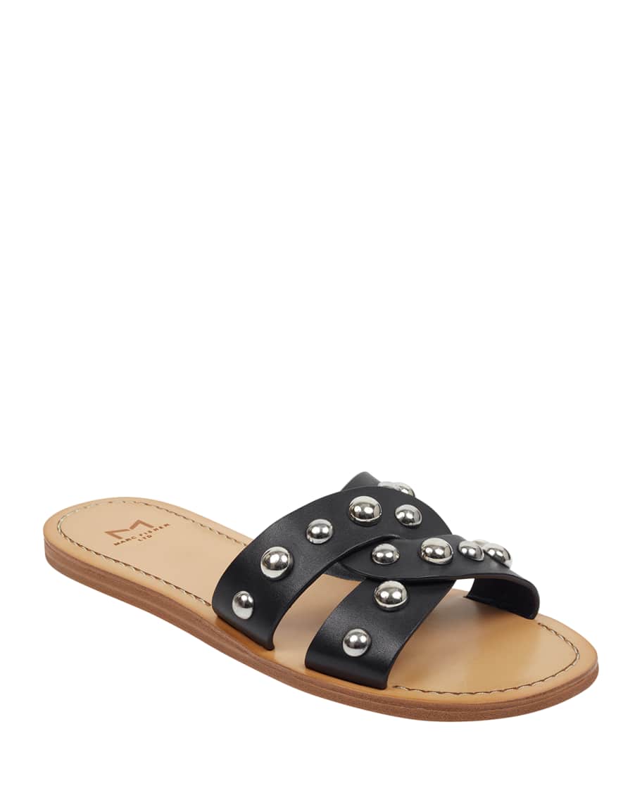 Marc Fisher LTD Pagie Flat Studded Slide Sandals | Neiman Marcus