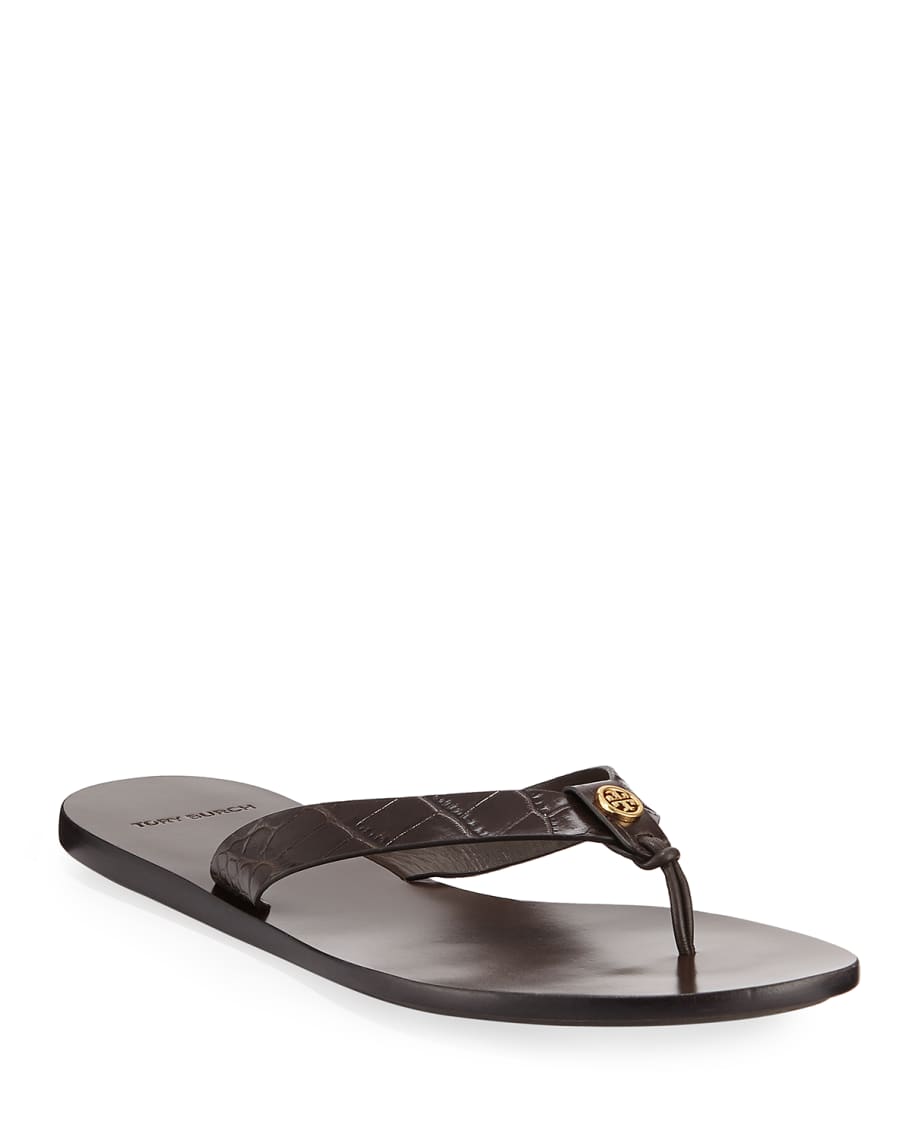 Tory Burch Pink Manon Women's Embossed Leather Flip-flops Sandals