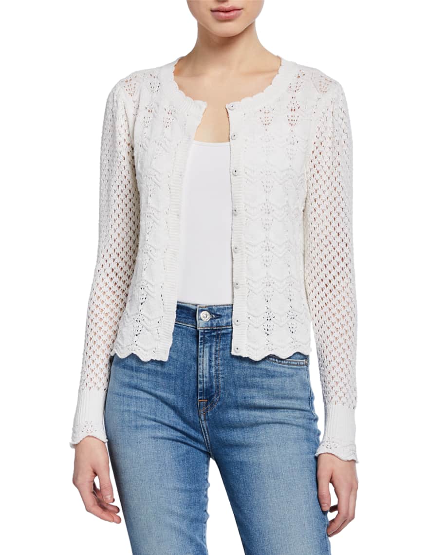 Rebecca Taylor Crimp Cotton Cardigan with Pointelle Sleeves | Neiman Marcus