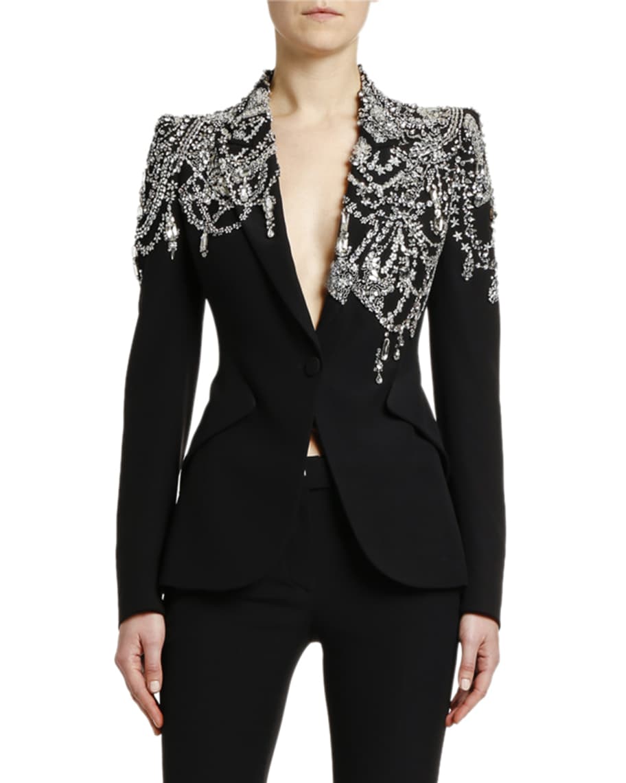 Alexander McQueen Crystal Jersey Blazer Jacket | Neiman Marcus