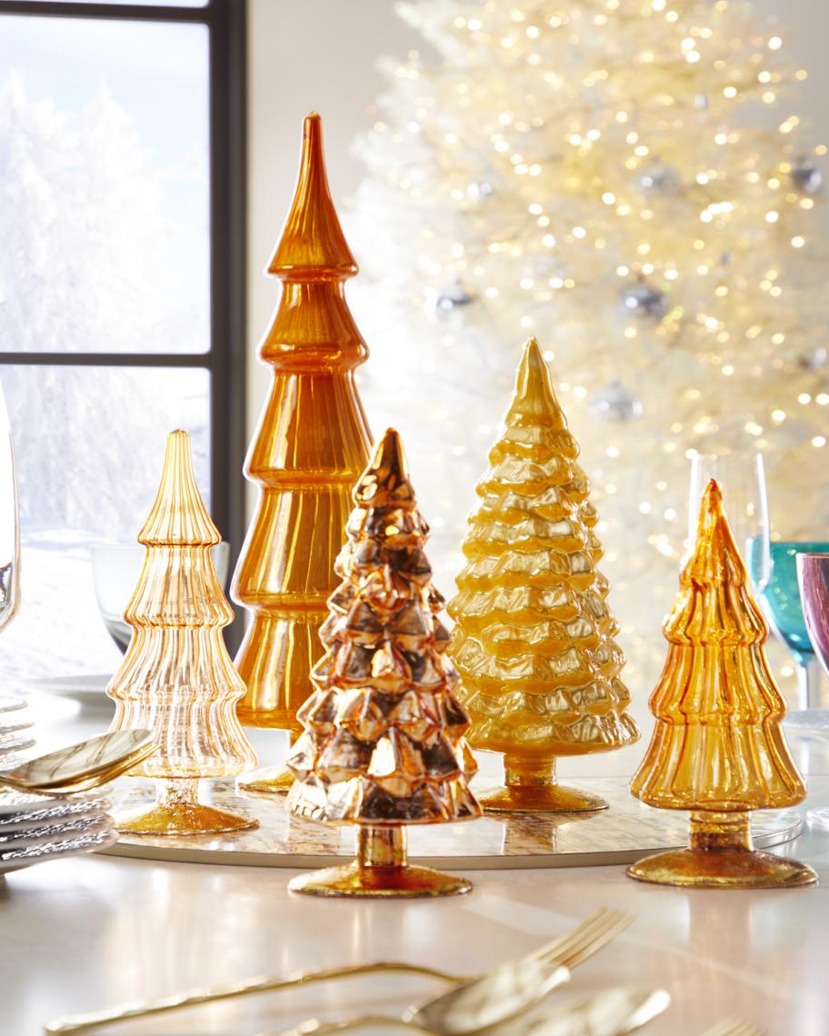 Cody Foster & Co Yellow Hue Glass Christmas Trees, Set of 5