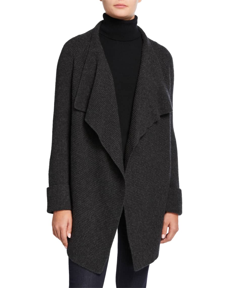 Neiman Marcus Cashmere Collection Cashmere Ribbed Drape-Front Cardigan ...