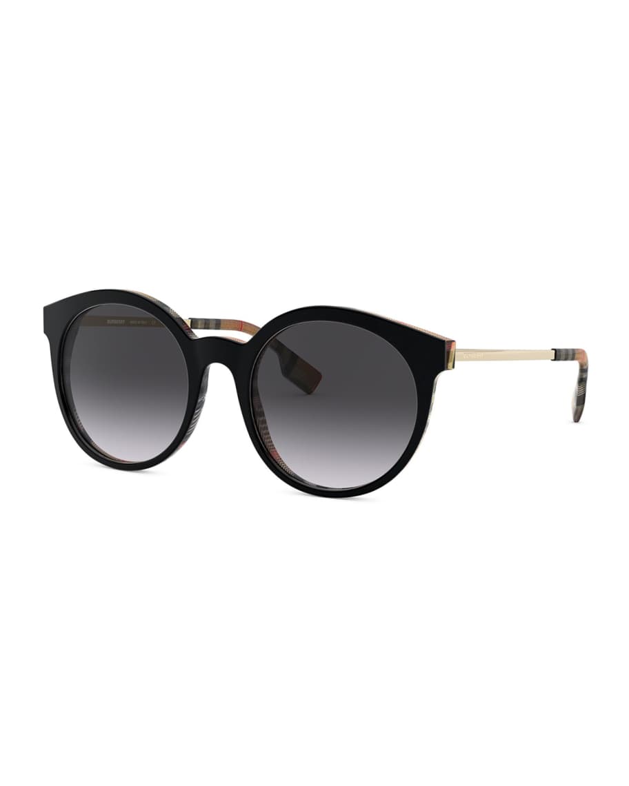 Burberry Round Acetate And Metal Sunglasses Neiman Marcus