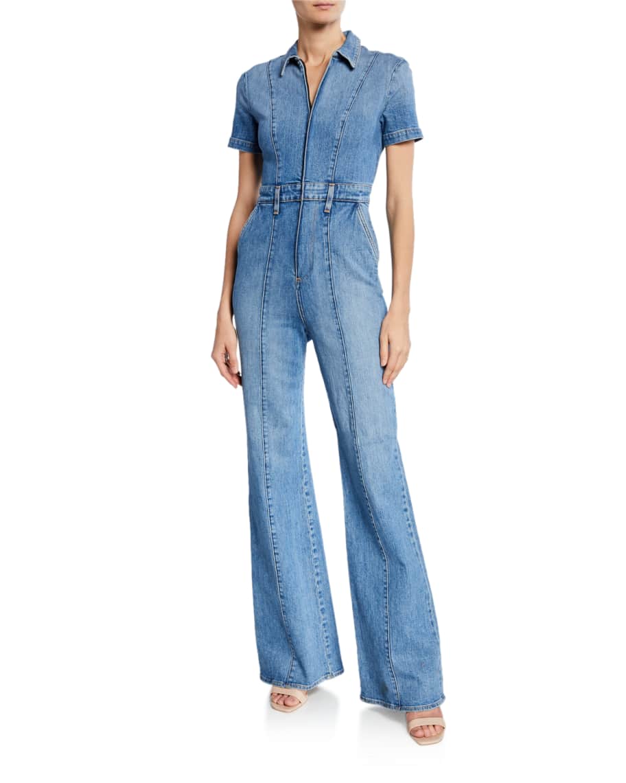 ALICE + OLIVIA JEANS Gorgeous Wide-Leg Fitted Denim Zip Jumpsuit ...