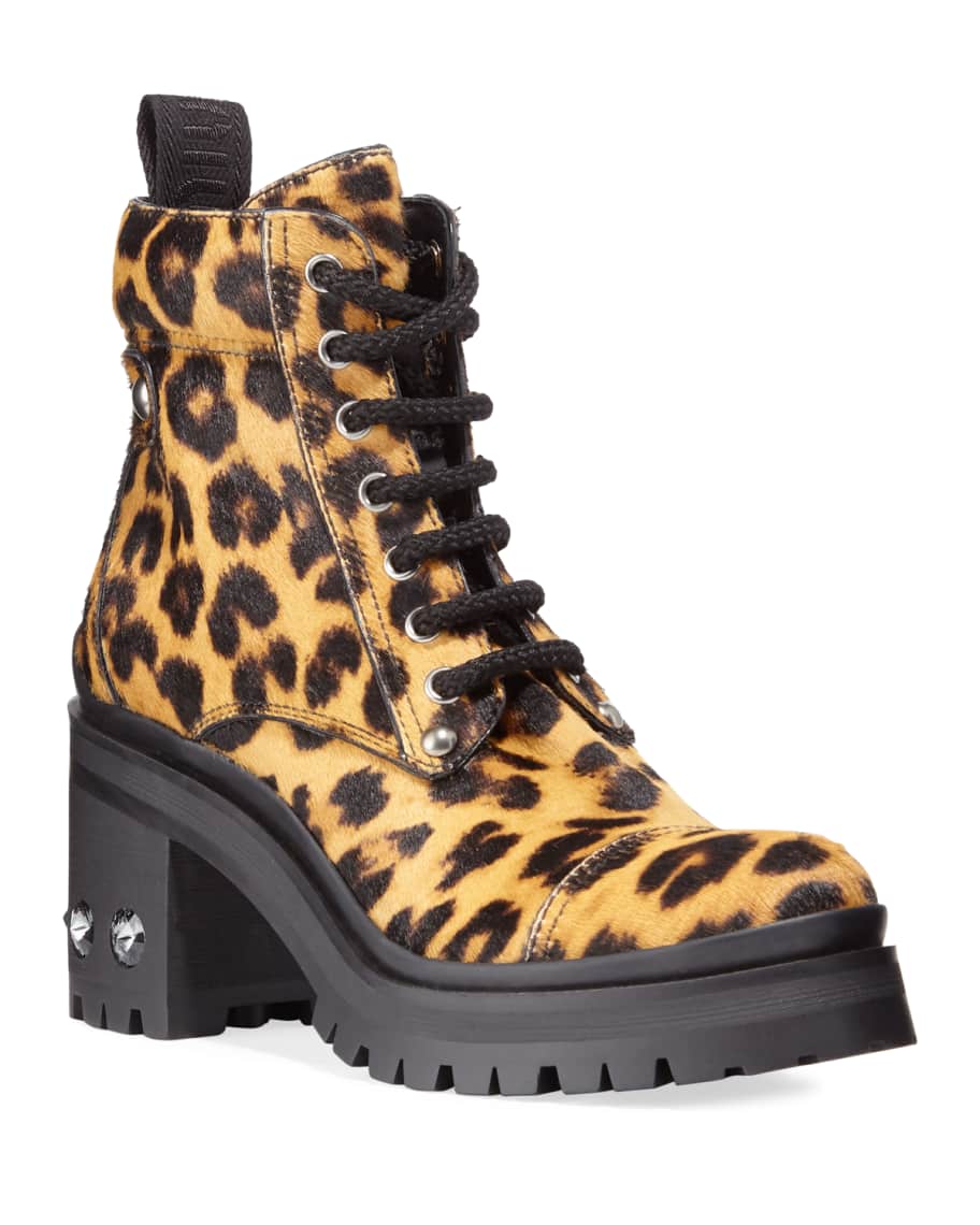 Miu Miu Leopard-Print Crystal-Heel Hiker Booties | Neiman Marcus