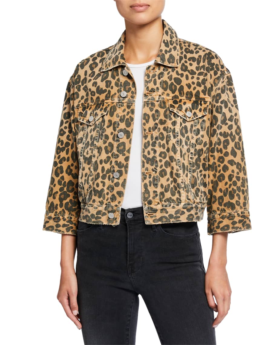 AMO Denim Lulu Cropped Leopard-Print Jacket | Neiman Marcus