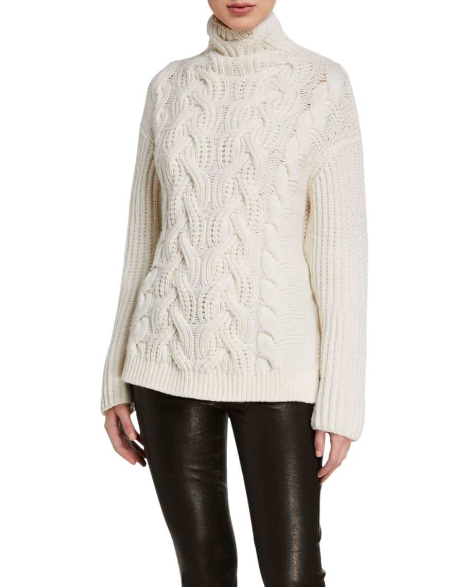 Helmut Lang Wool Turtleneck Cable Sweater | Neiman Marcus