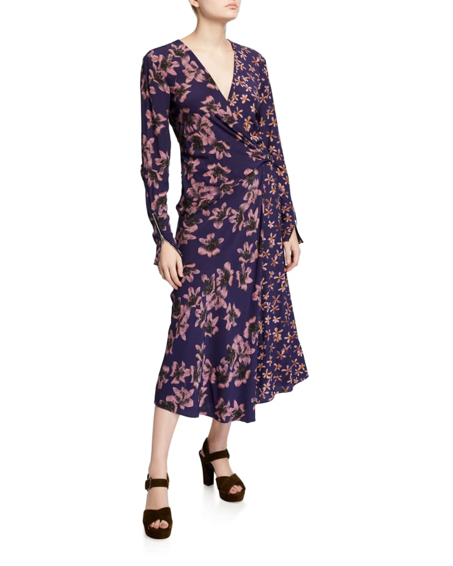 Rag & Bone Odette Floral-Print Long-Sleeve Dress | Neiman Marcus
