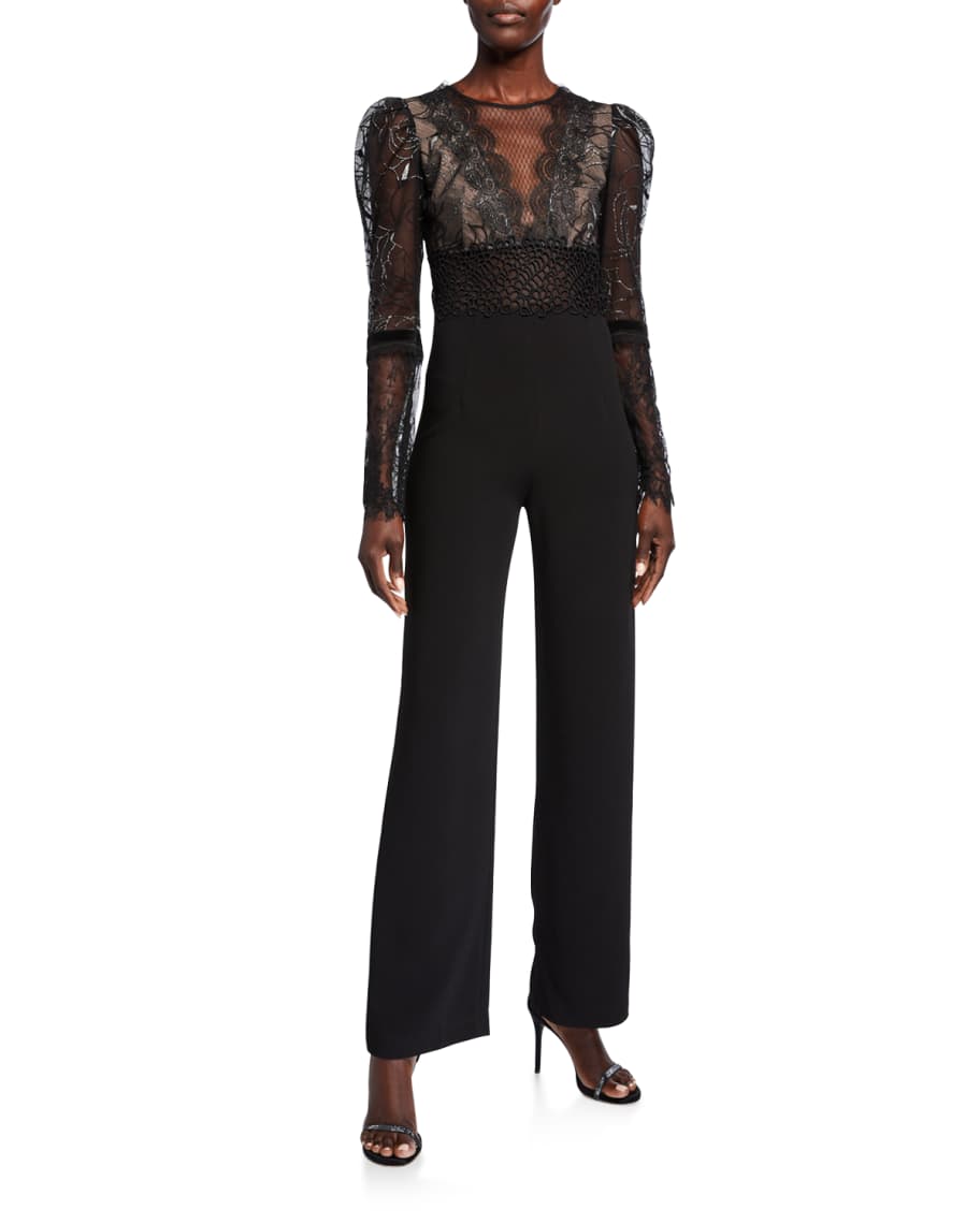 Bronx and Banco Lolita Lace Illusion Long Sleeve Jumpsuit Neiman