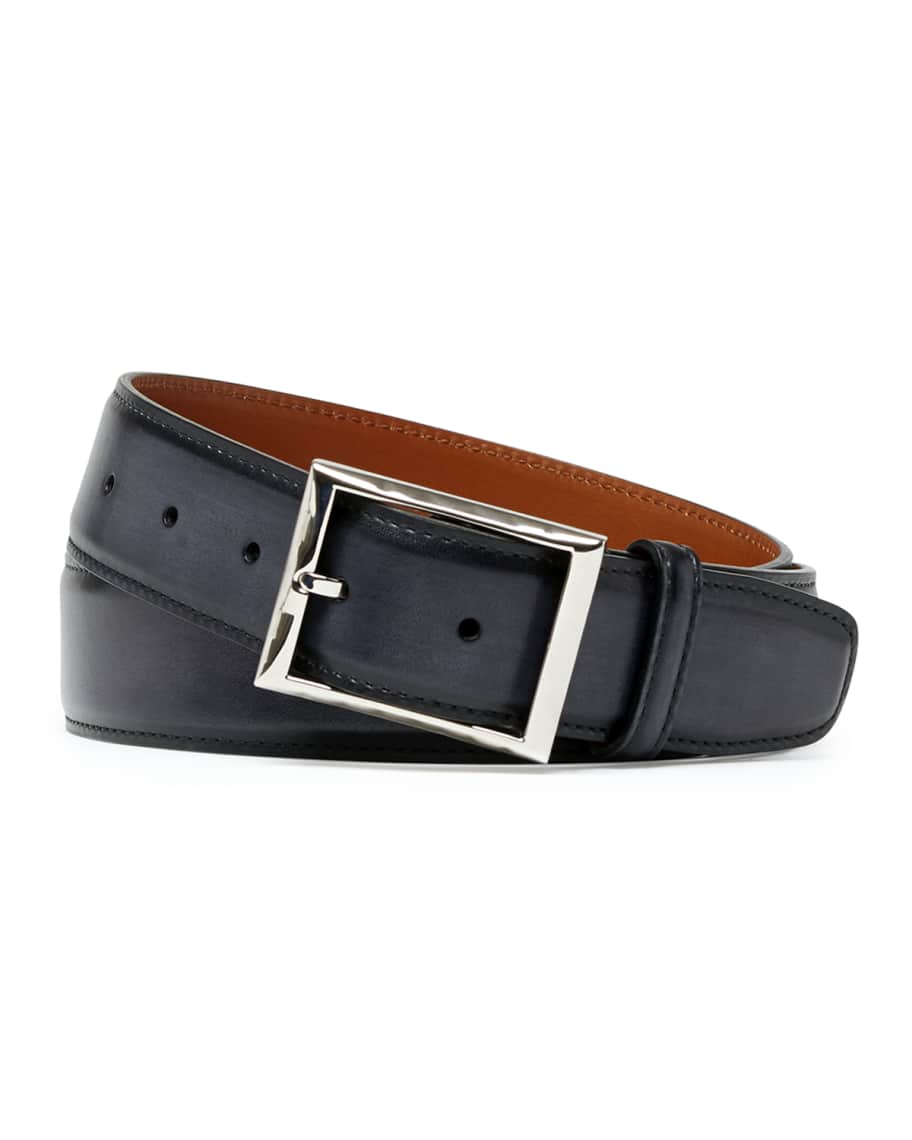 Berluti Venezia Leather Belt, Black | Neiman Marcus