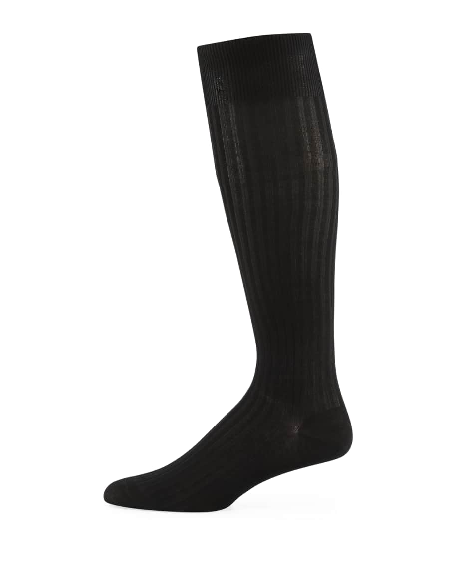 Pantherella Men's OvertheCalf Ribbed Lisle Socks Neiman Marcus