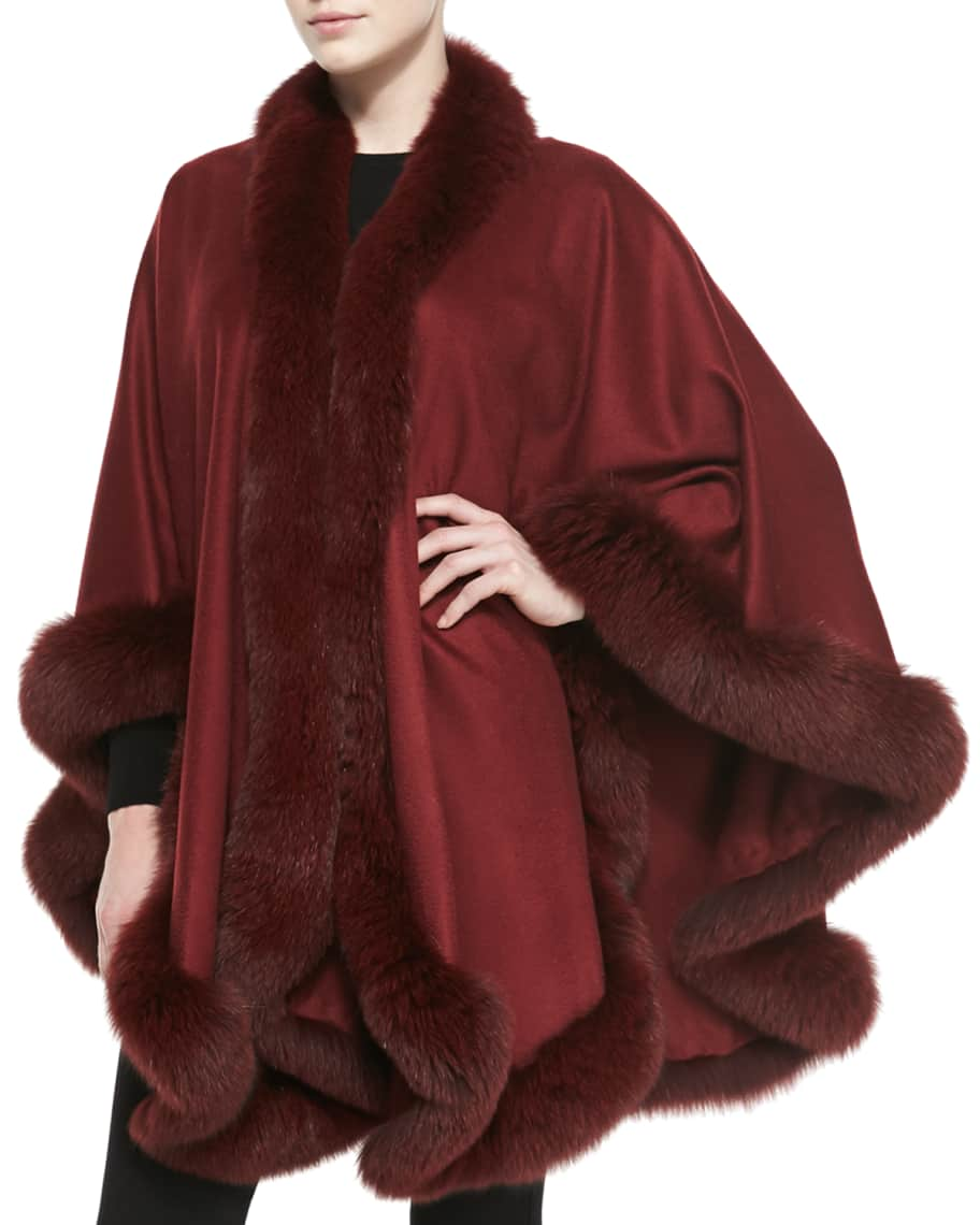 Sofia Cashmere Fox Fur-Trimmed Cashmere U-Cape | Neiman Marcus