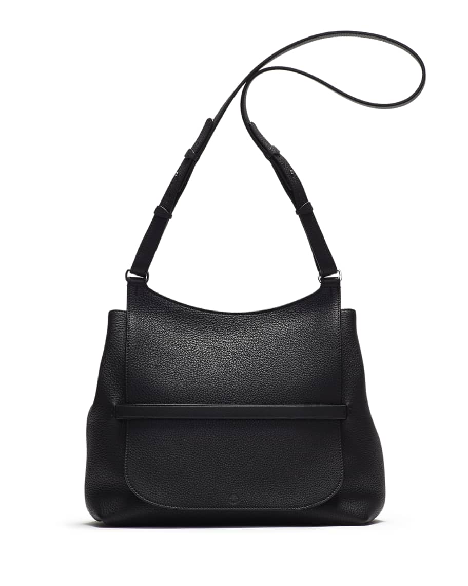 THE ROW Sideby Pebbled Calfskin Crossbody Bag, Black | Neiman Marcus