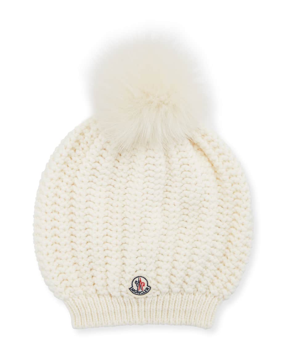 Moncler Bailey Slouchy Fur Pompom Beanie Hat | Neiman Marcus