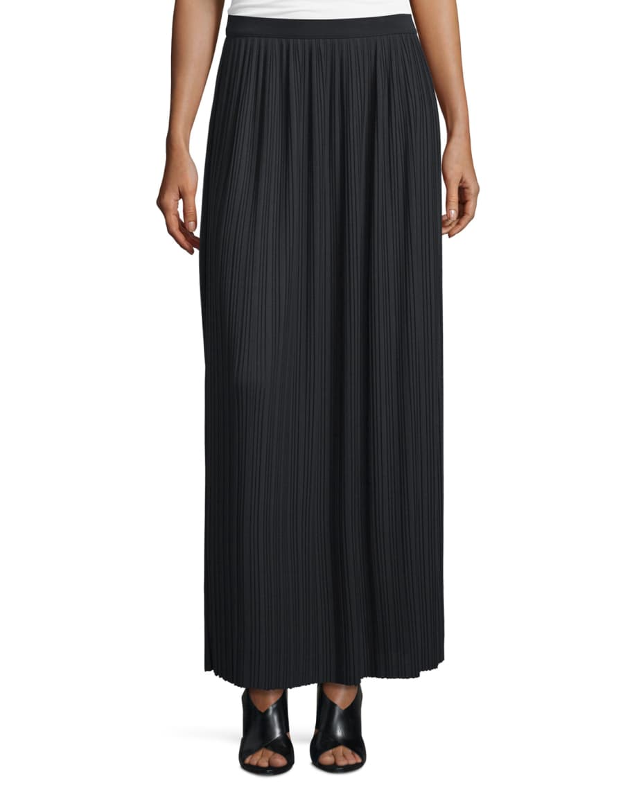 Joan Vass Petite Long Pleated Skirt, Black | Neiman Marcus