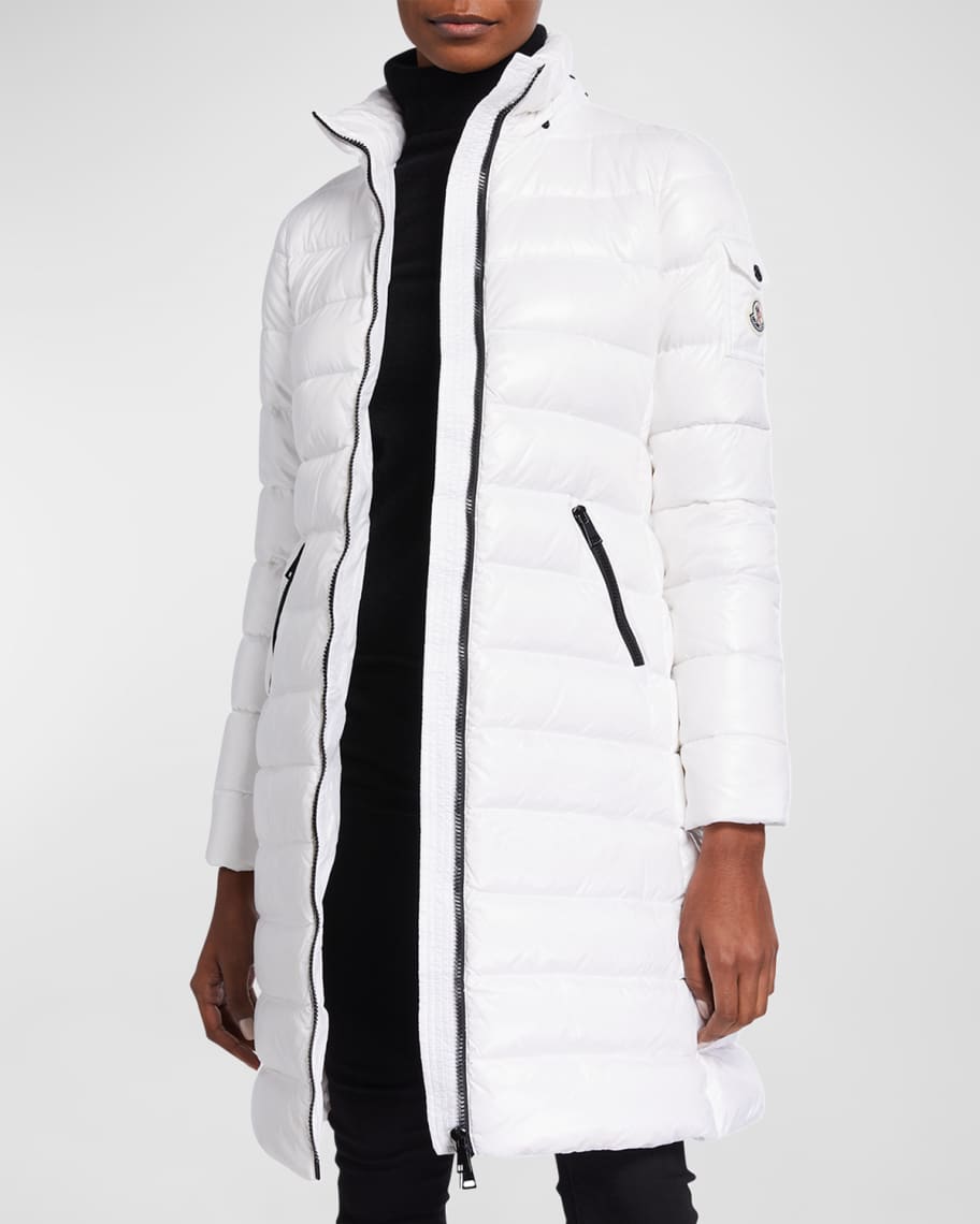 Moncler Moka Shiny Fitted Puffer Coat with Hood | Neiman Marcus