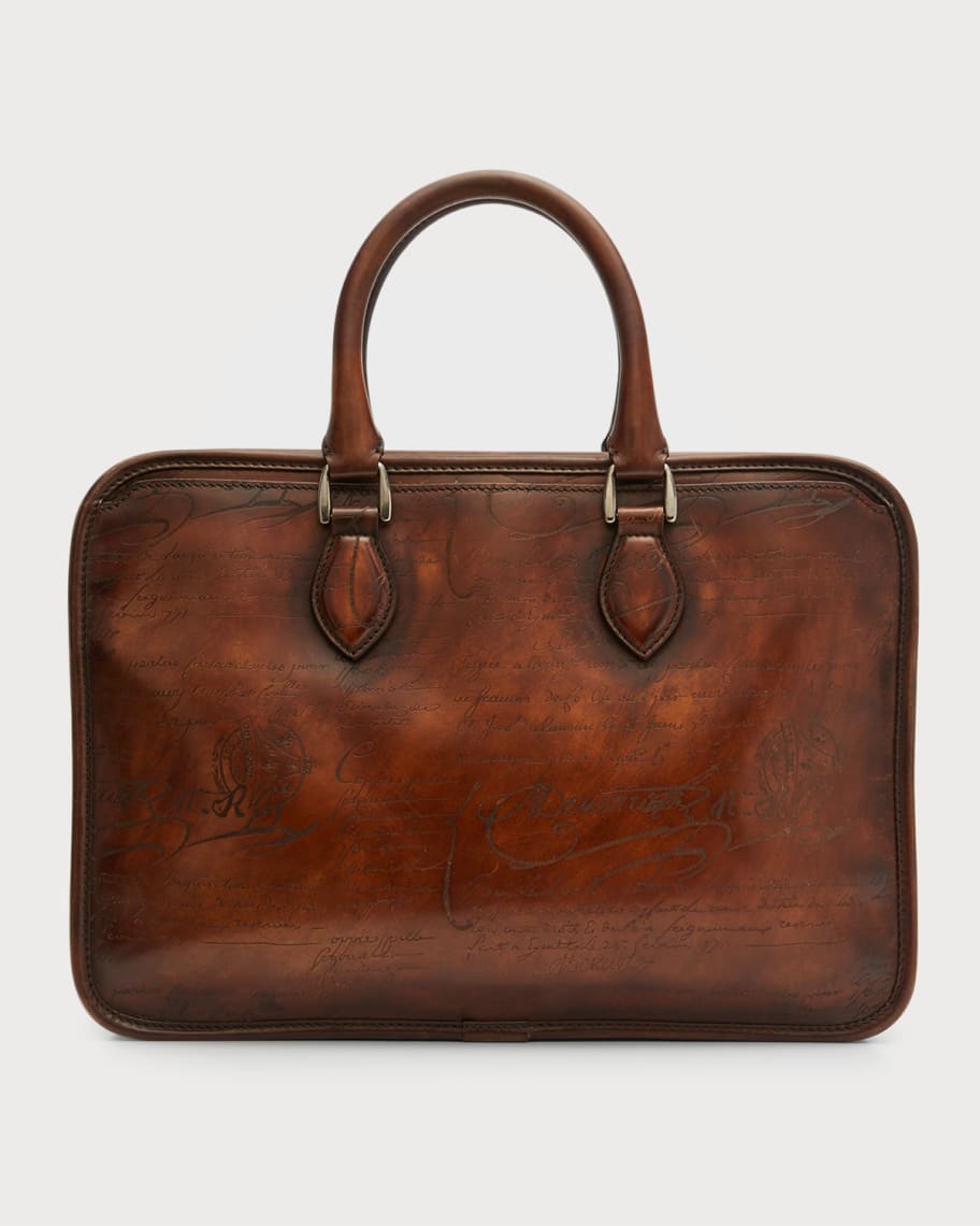 Berluti Scritto Mini Leather Briefcase, Brown | Neiman Marcus
