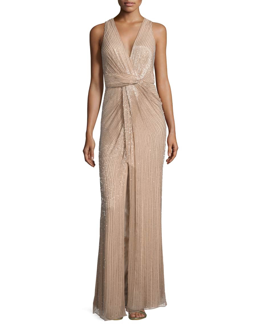Parker Monarch Sequin V Neck Sleeveless Gown Neiman Marcus