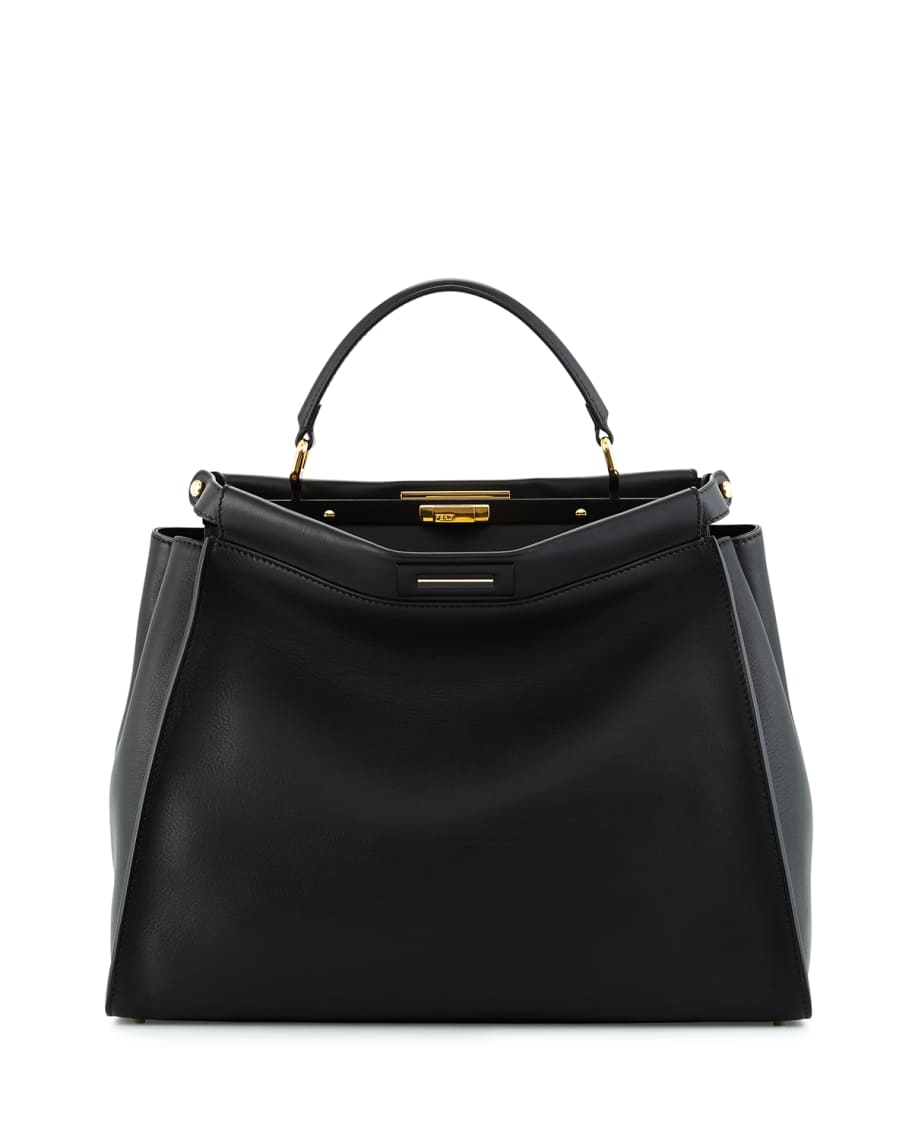 Fendi Peekaboo Large Leather Satchel Bag, Black | Neiman Marcus