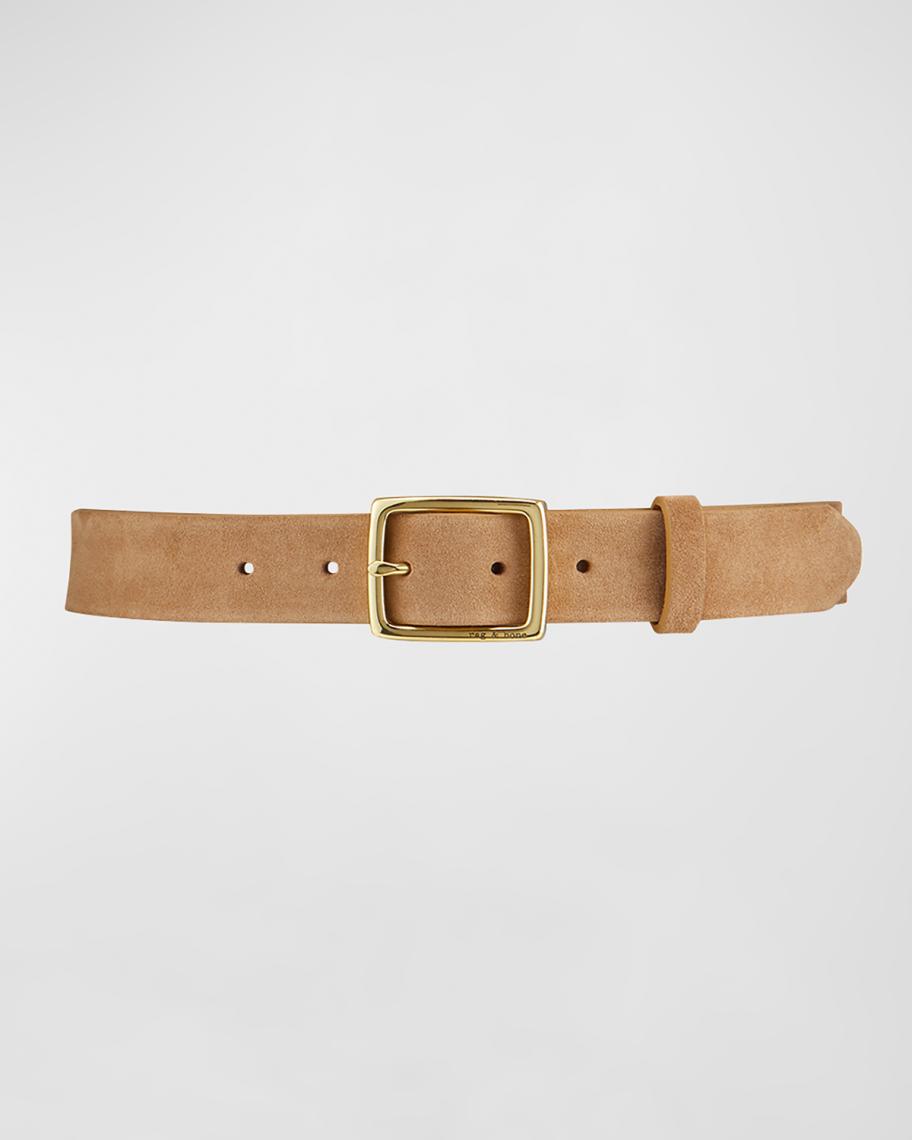 rag & bone X Boyfriend Belt in Camel Suede with Textured Silver-tone Buckle Sz M Rag & Bone Suede Boyfriend Belt In Smoke Suede - 48% Off  main image 3