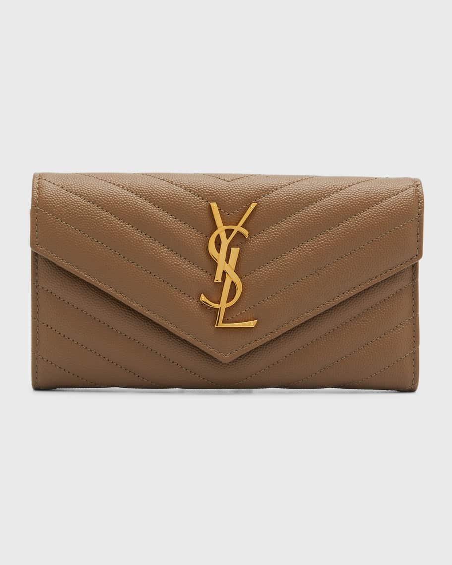 Saint Laurent Large YSL Grain de Poudre Leather Flap Wallet | Neiman Marcus