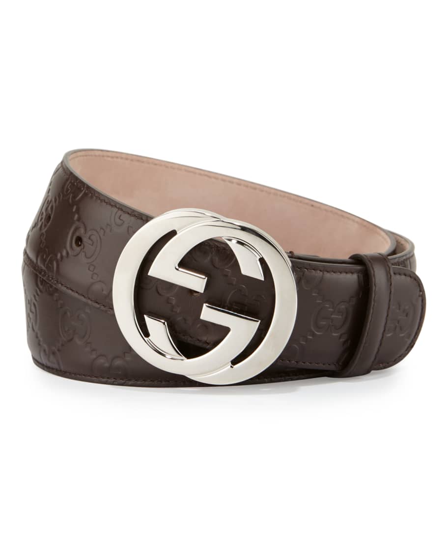 Gucci Men's Leather Belt with Interlocking G Buckle