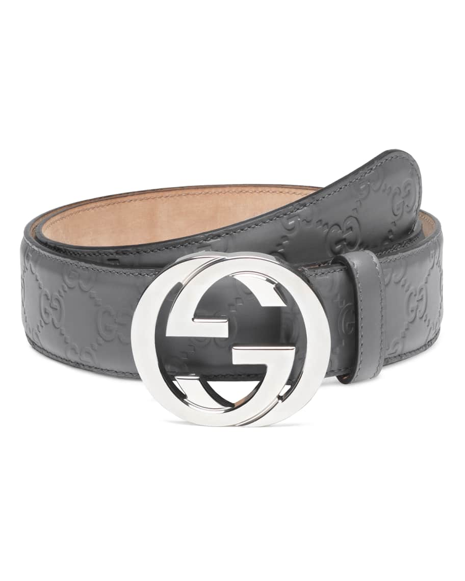 Gucci Men's Leather Belt with Interlocking G Buckle