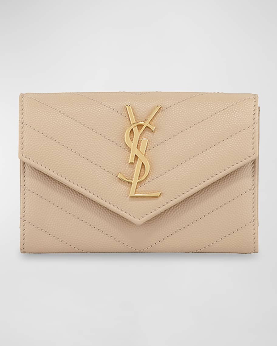 Saint Laurent Monogram Small Envelope Wallet In Grain De Poudre Embossed  Leather in Pink