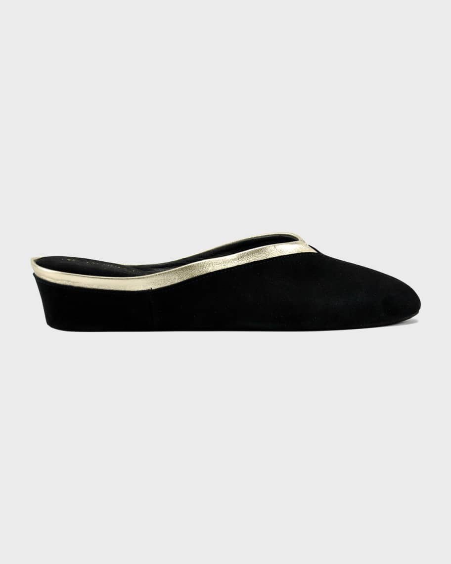 Jacques Levine Suede Wedge Slipper - Black - Slippers - 10