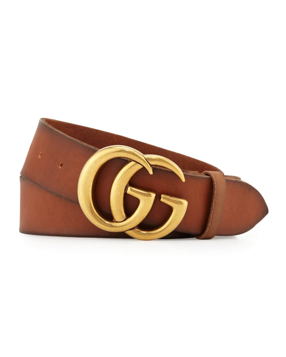 Gucci Men's Leather Belt with DoubleG Buckle Neiman Marcus
